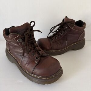 Vintage Womens Dr. Martens Ankle Work Boots Size 8 Brown Leather Chunky  8542